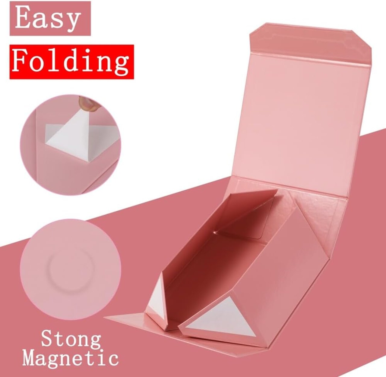 Pink Magnetic Gift Box with Lid (6 × 6 × 3 in) – Small Luxury Gift Box with Crinkle Paper for Jewelry, Candies, Accessories & Presents